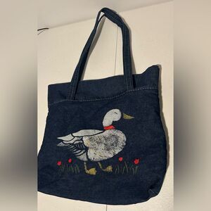 Repurposed Denim Tote Bag Duck Jean Material Pockets Kitsch Novelty Cottagecore